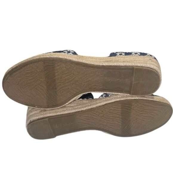Life Stride Kaylee Blue and White Daisy Denim Espadrille Wedges Size 9.5 NIB - Picture 6 of 10